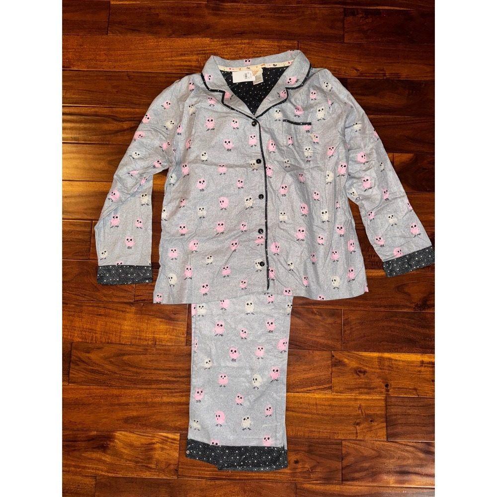 Munki Munki Womens Pajama Set Grey Owl Bamboo Cotton Blend Lounge Sleepwear XXL